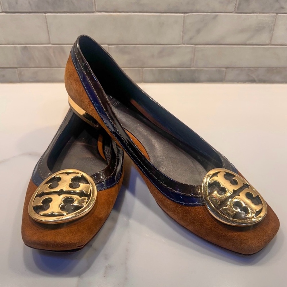 Tory Burch | Brown Suede & Patent Leather Flats | Size 7.5